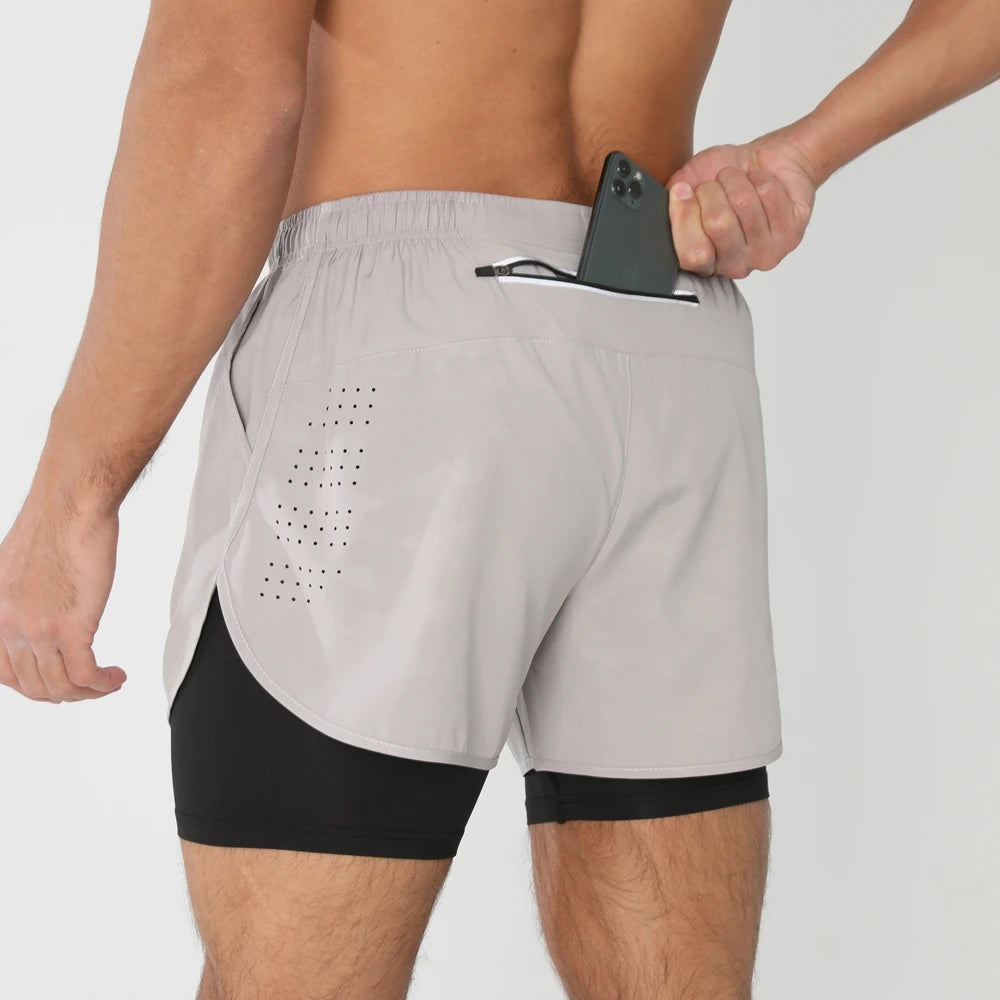 2025New Men Running Shorts Gym Sports Shorts 2 in 1 Quick Dry Workout Training Gym Fitness Jogging Short Pants Summer Men Shorts