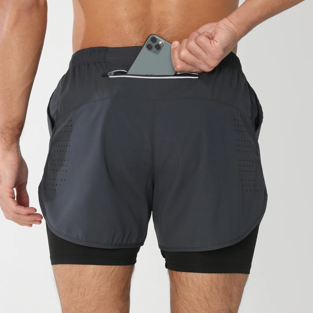2025New Men Running Shorts Gym Sports Shorts 2 in 1 Quick Dry Workout Training Gym Fitness Jogging Short Pants Summer Men Shorts