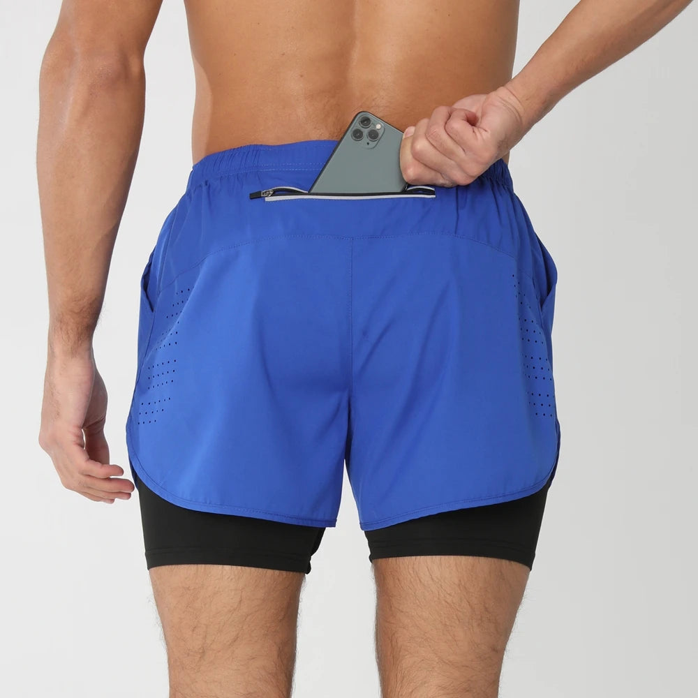 2025New Men Running Shorts Gym Sports Shorts 2 in 1 Quick Dry Workout Training Gym Fitness Jogging Short Pants Summer Men Shorts