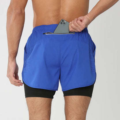 2025New Men Running Shorts Gym Sports Shorts 2 in 1 Quick Dry Workout Training Gym Fitness Jogging Short Pants Summer Men Shorts