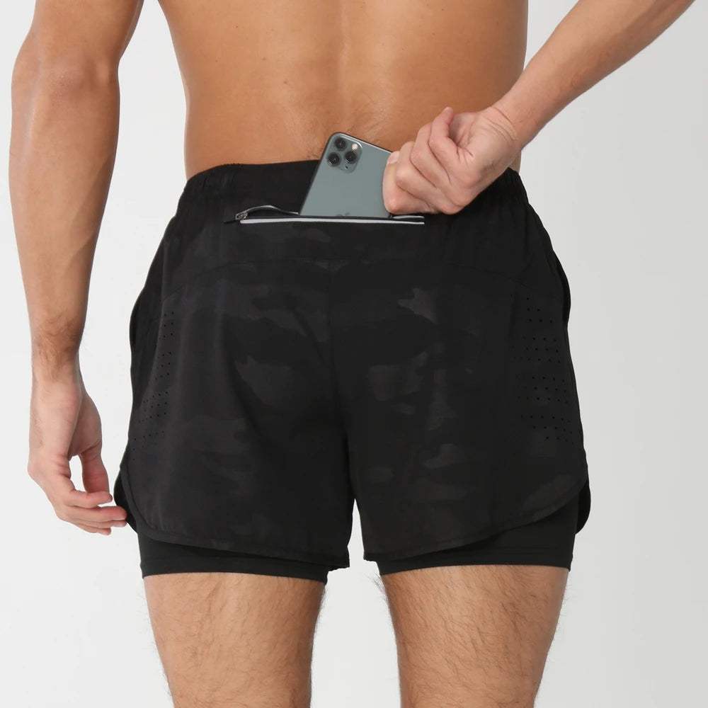 2025New Men Running Shorts Gym Sports Shorts 2 in 1 Quick Dry Workout Training Gym Fitness Jogging Short Pants Summer Men Shorts