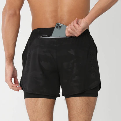 2025New Men Running Shorts Gym Sports Shorts 2 in 1 Quick Dry Workout Training Gym Fitness Jogging Short Pants Summer Men Shorts