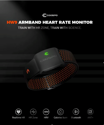 Armband Heart Rate Monitor with HR Zones and Caloric Tracking, Compatible with BLE5.0 and ANT+