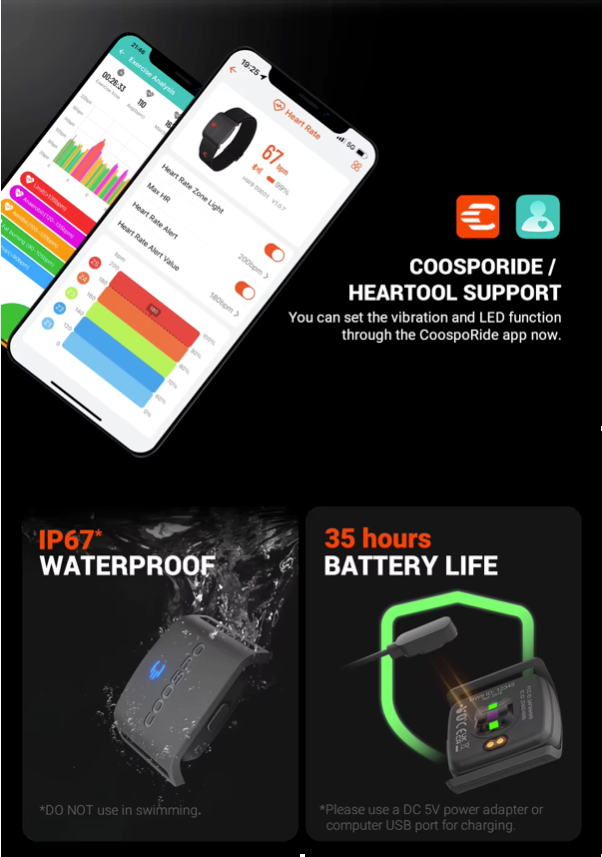 Armband Heart Rate Monitor with HR Zones and Caloric Tracking, Compatible with BLE5.0 and ANT+